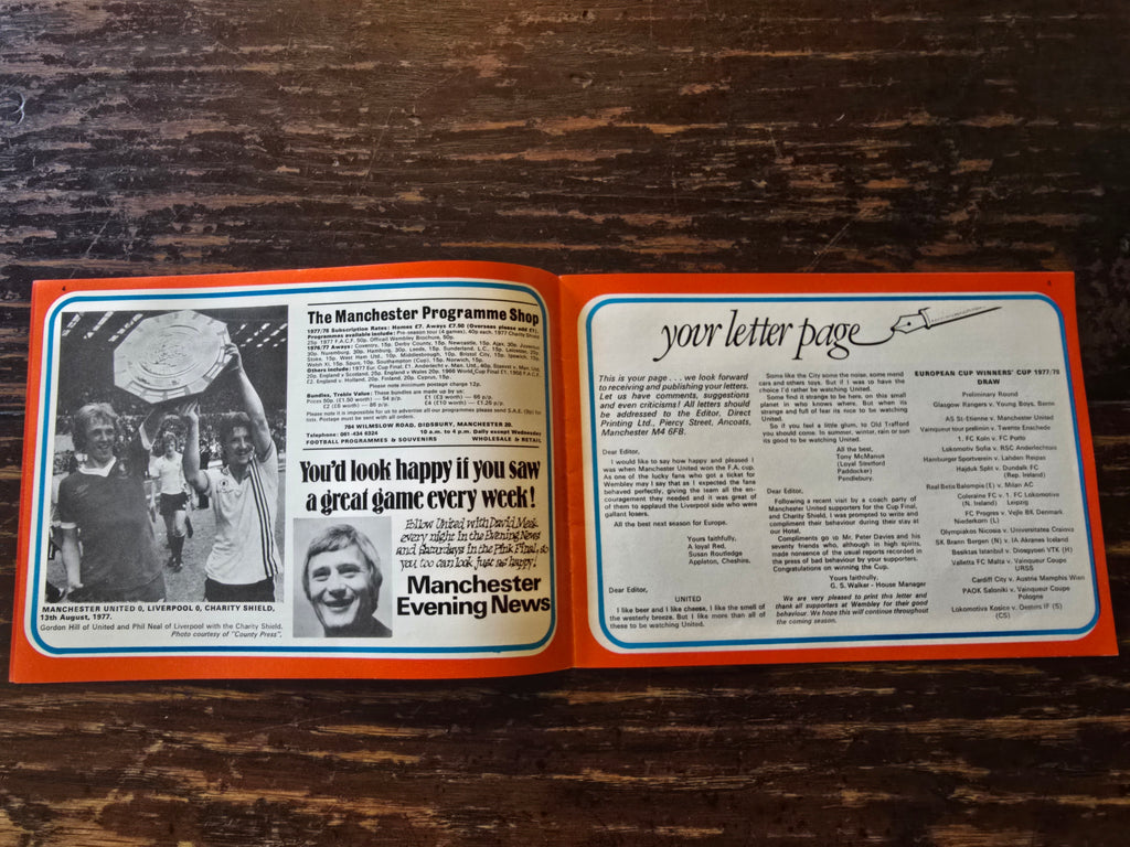 Manchester united 3 vintage 1977 match programmes.