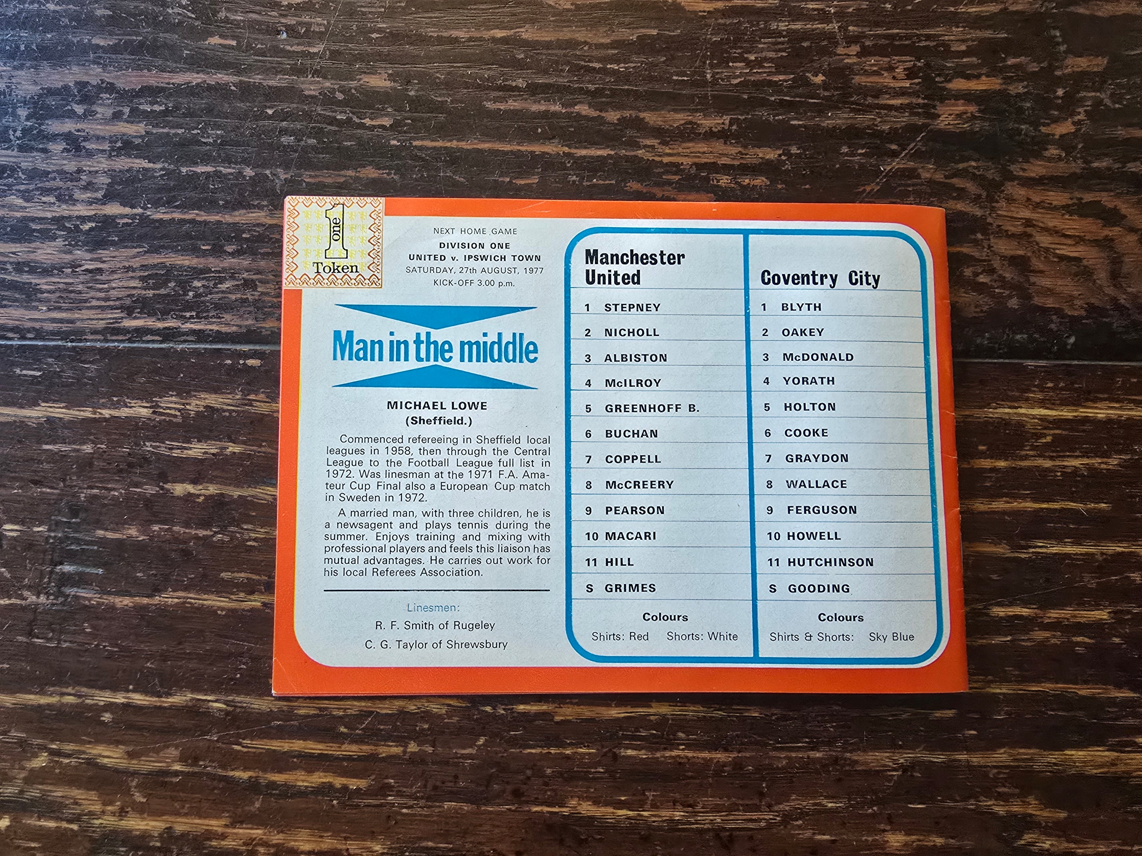 Manchester united 3 vintage 1977 match programmes.