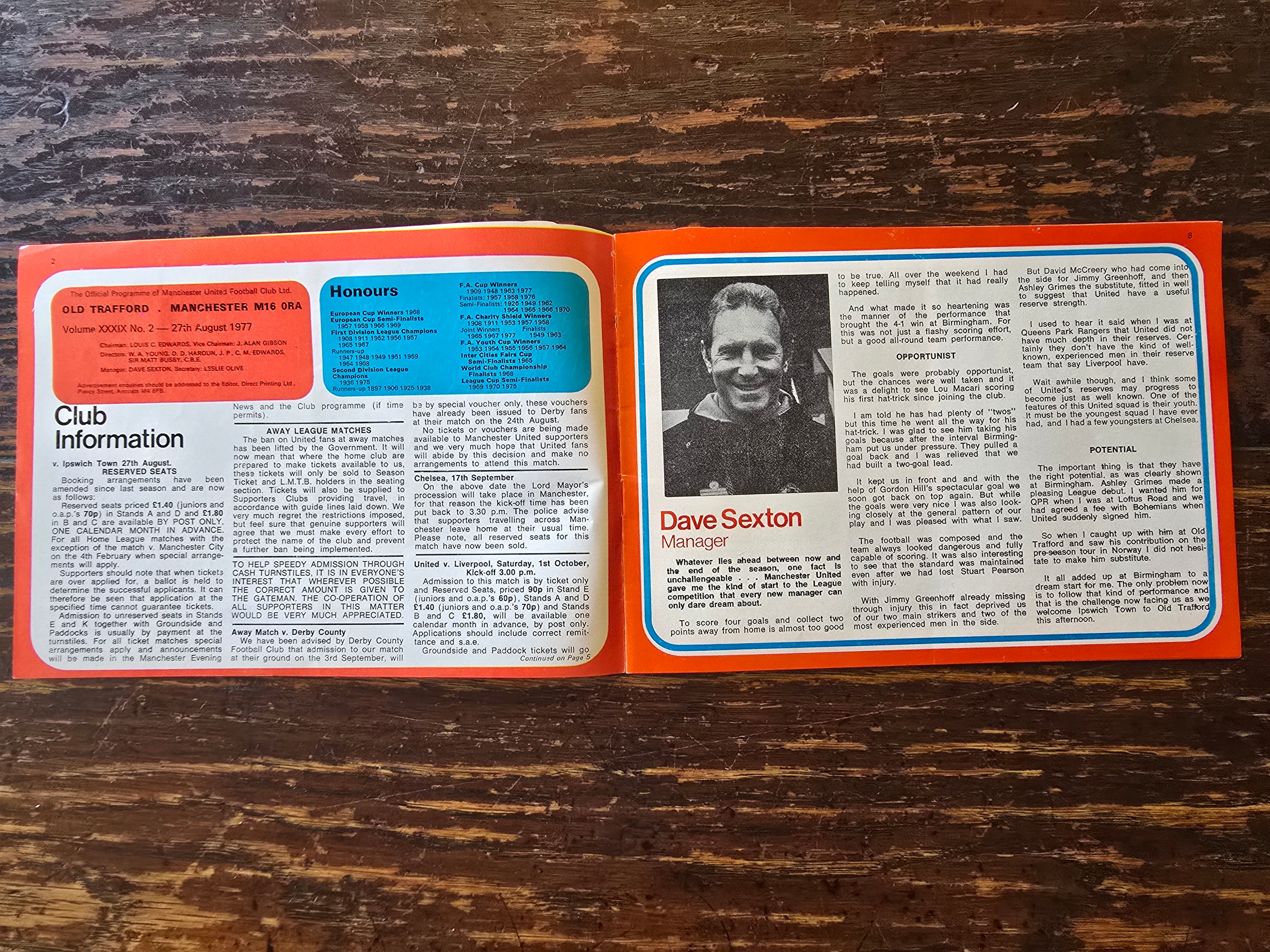 Manchester united 3 vintage 1977 match programmes.