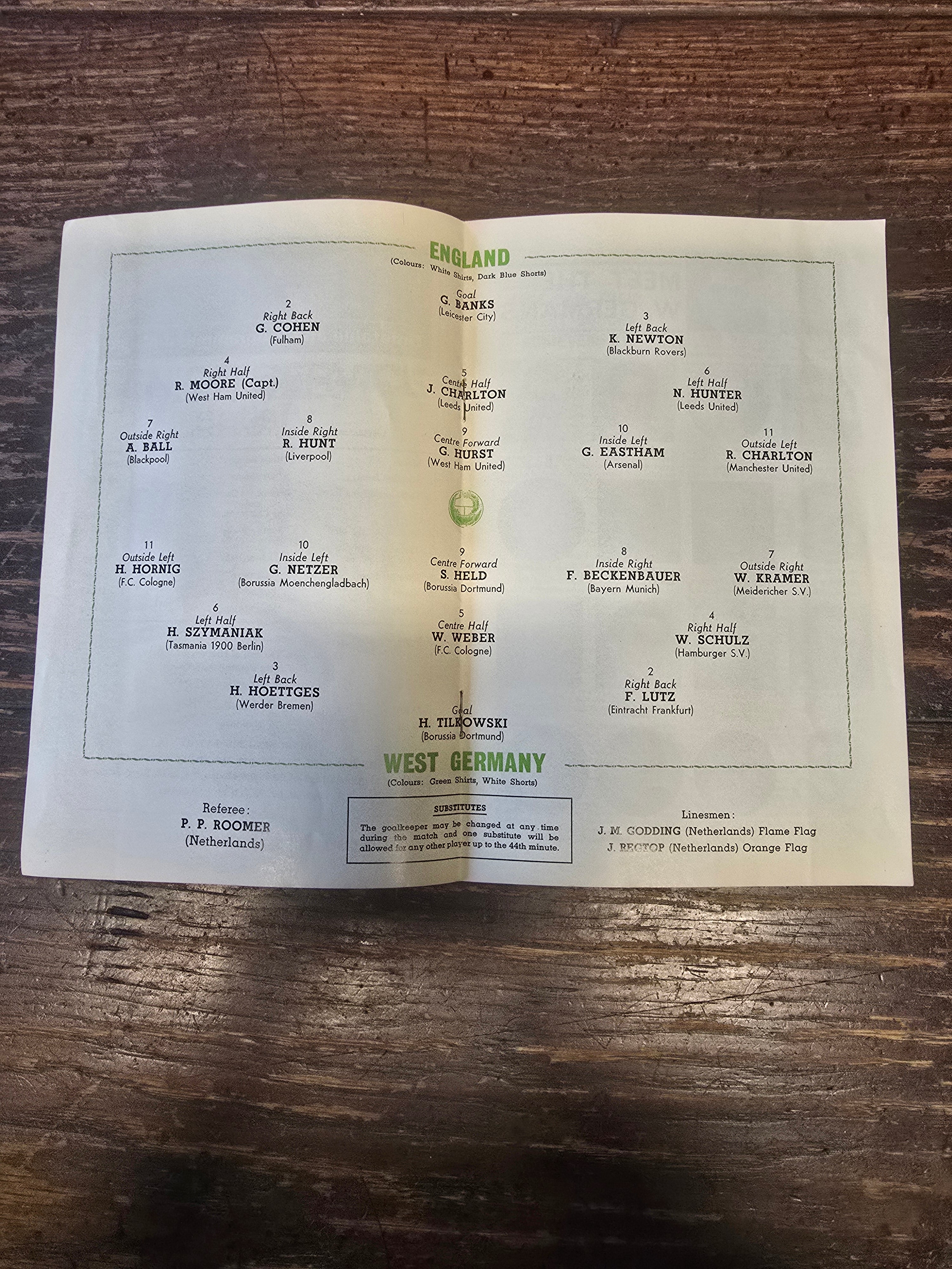ENGLAND V WEST GERMANY OFFICIAL PROGRAMME