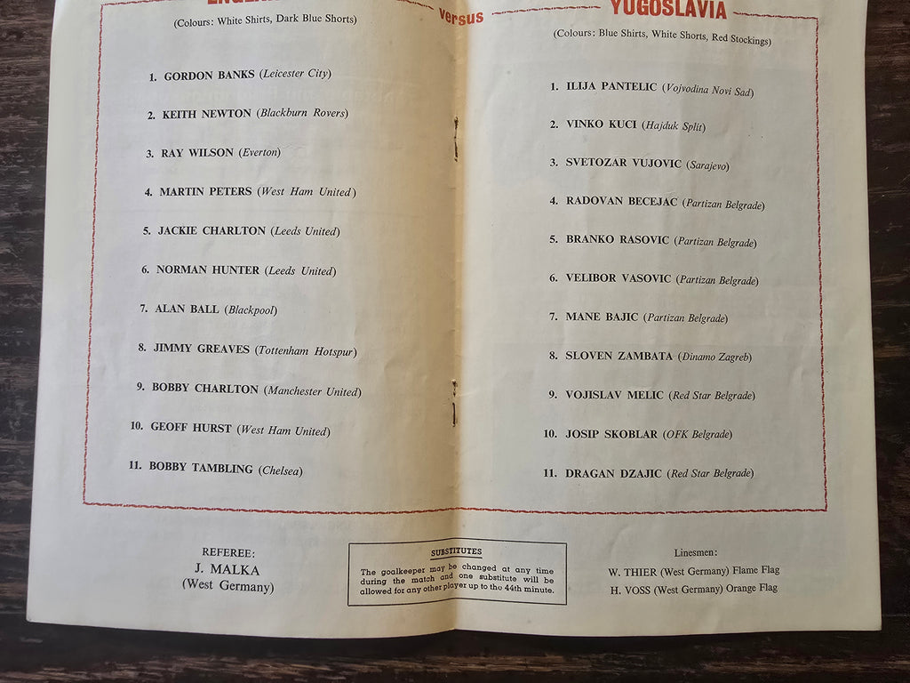 ENGLAND V YUGOSLAVIA