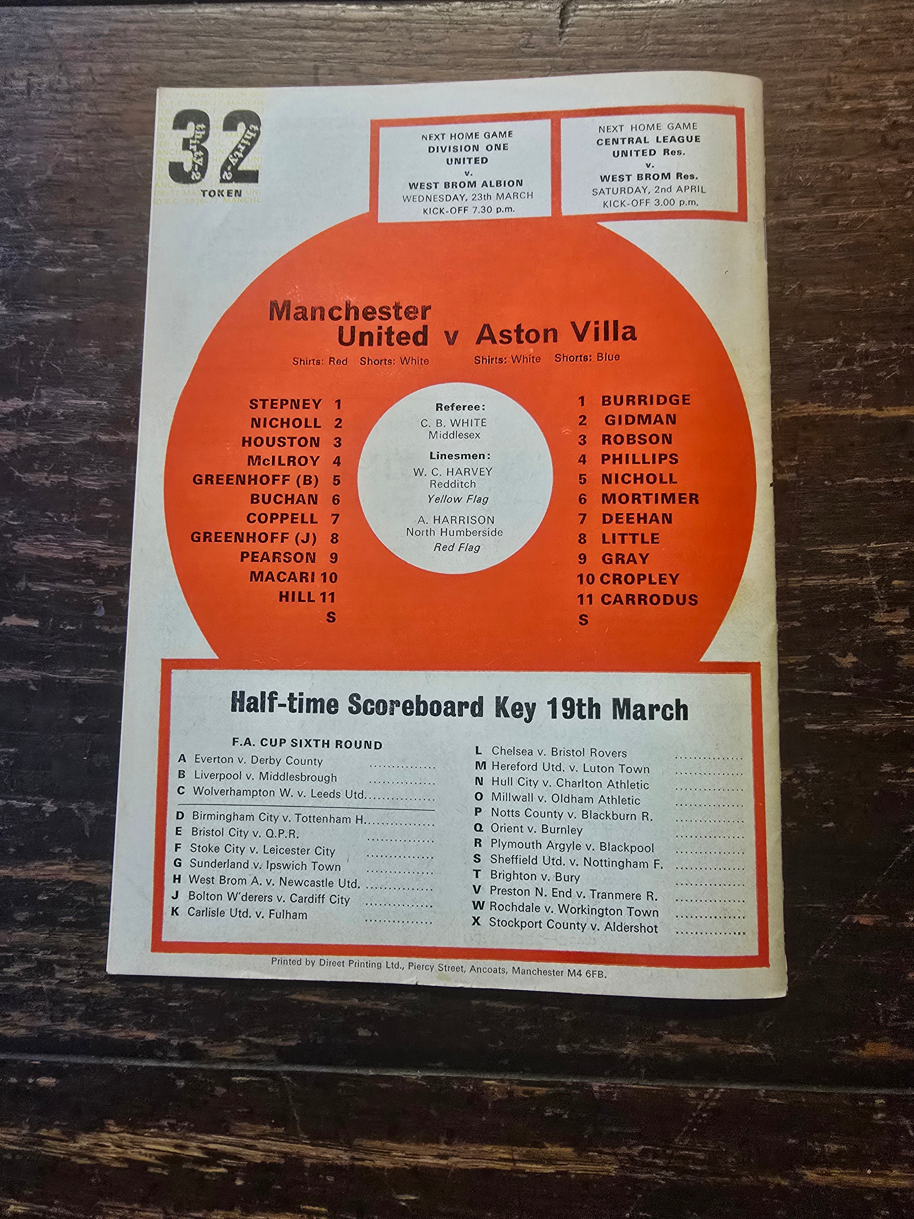 MANCHESTER UNITED V ASTON VILLA F.A. CUP