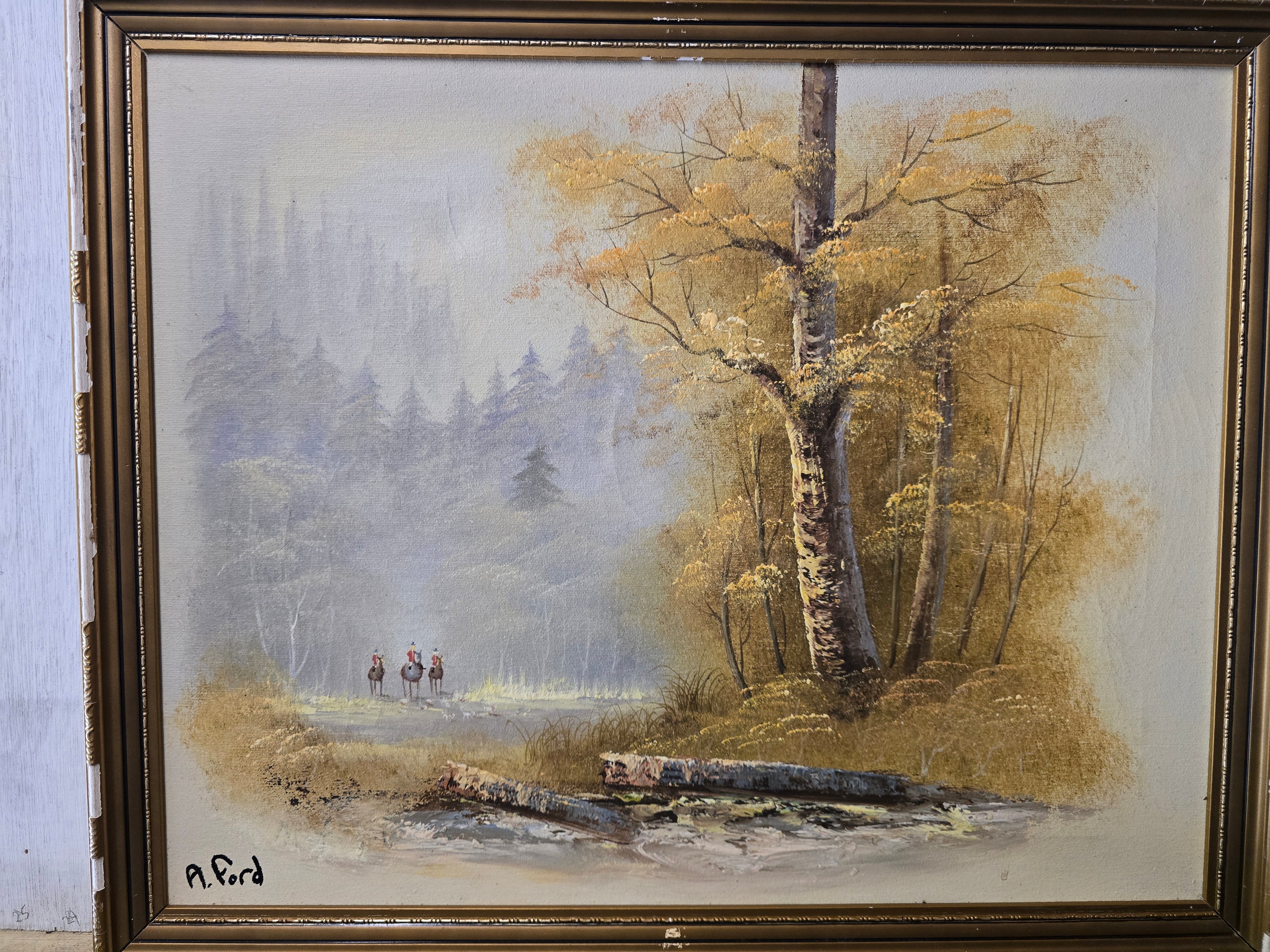 HUNTING SCENE OIL PAINTING